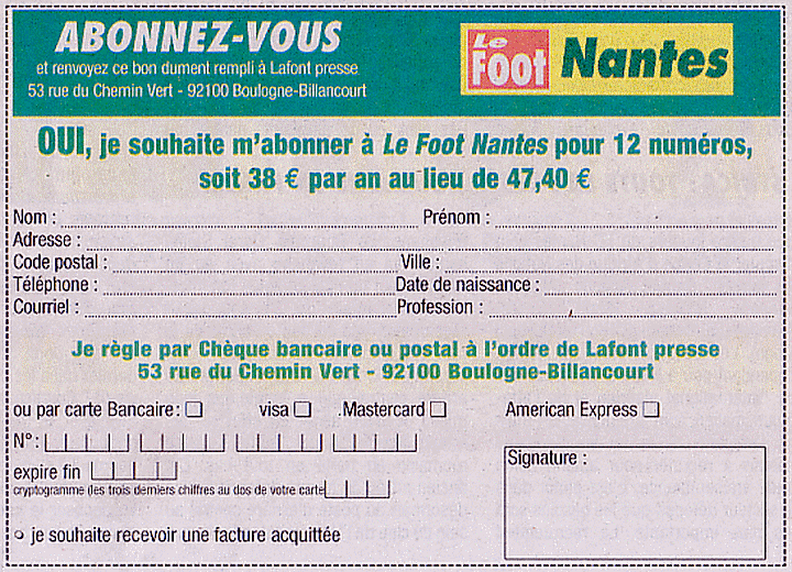 LE FOOT Nantes - Abonnement