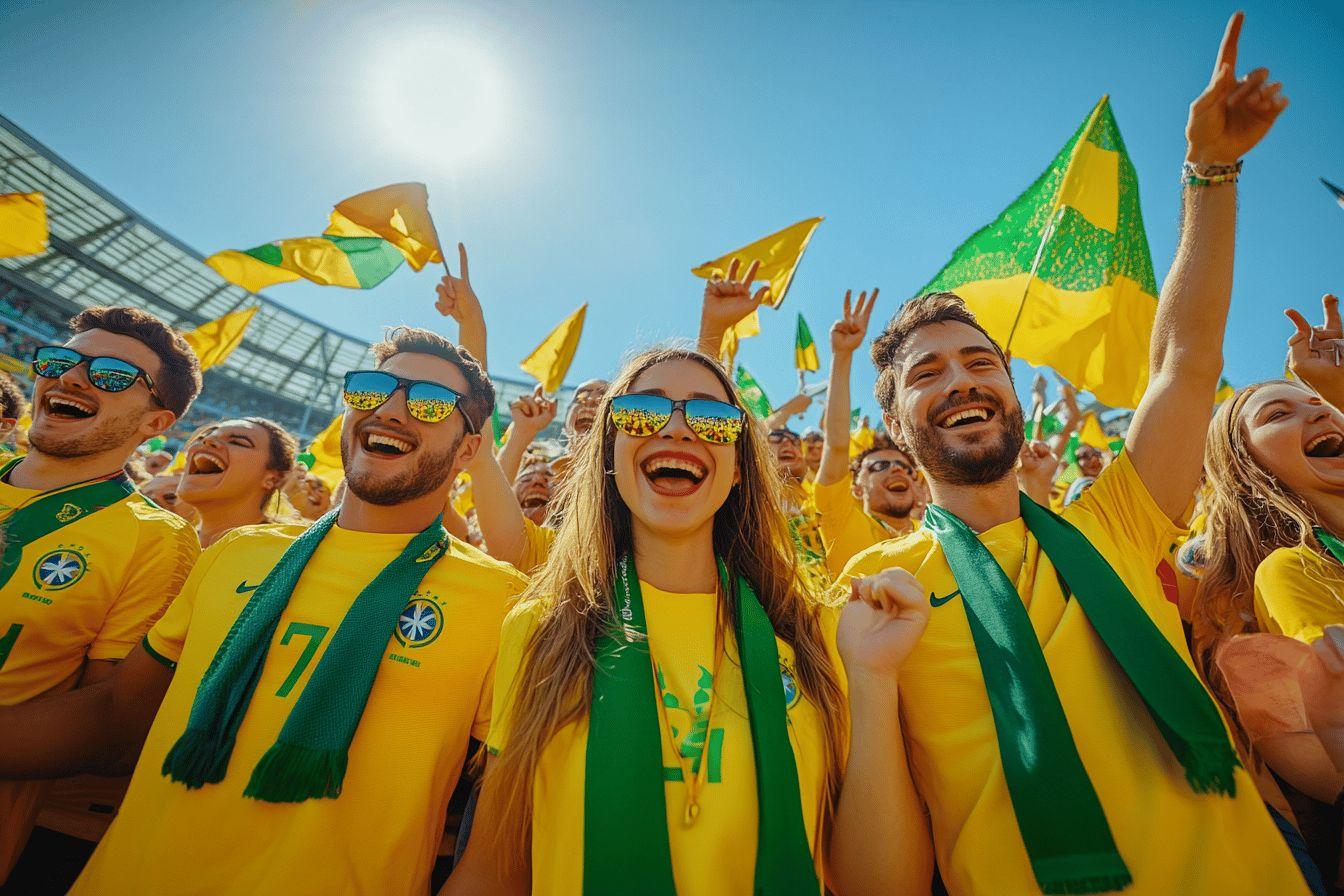 Groupe de fans en jaune et vert célébrant avec passion