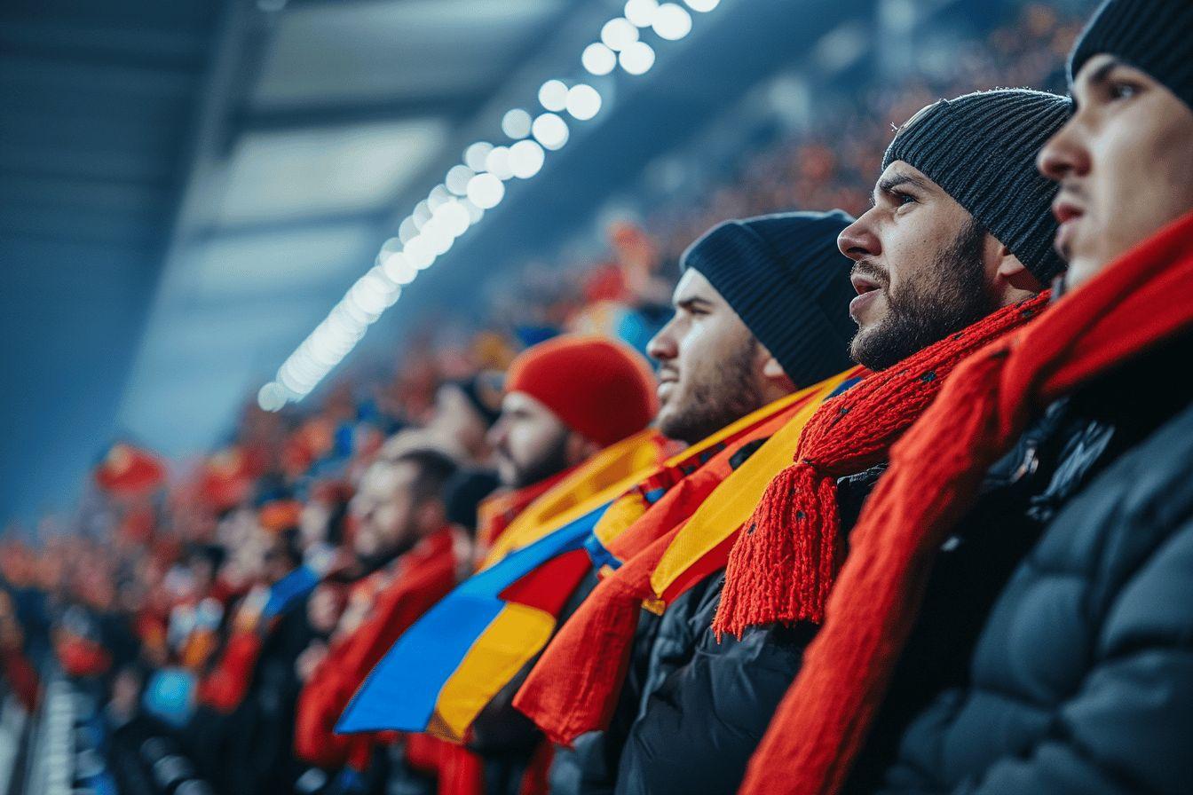 Fans en écharpes regardant un événement sportif avec passion