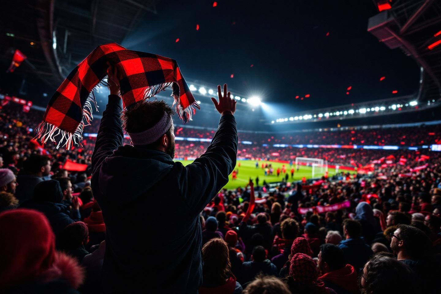 Supporter agitant une écharpe à carreaux rouges et noirs