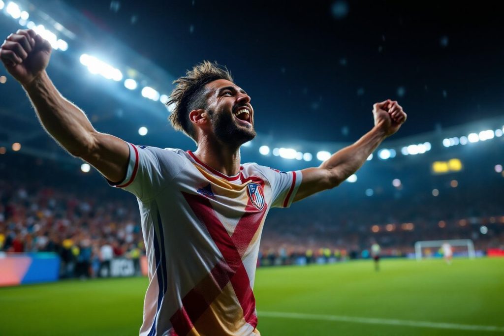 Joueur de football célébrant avec passion après un but