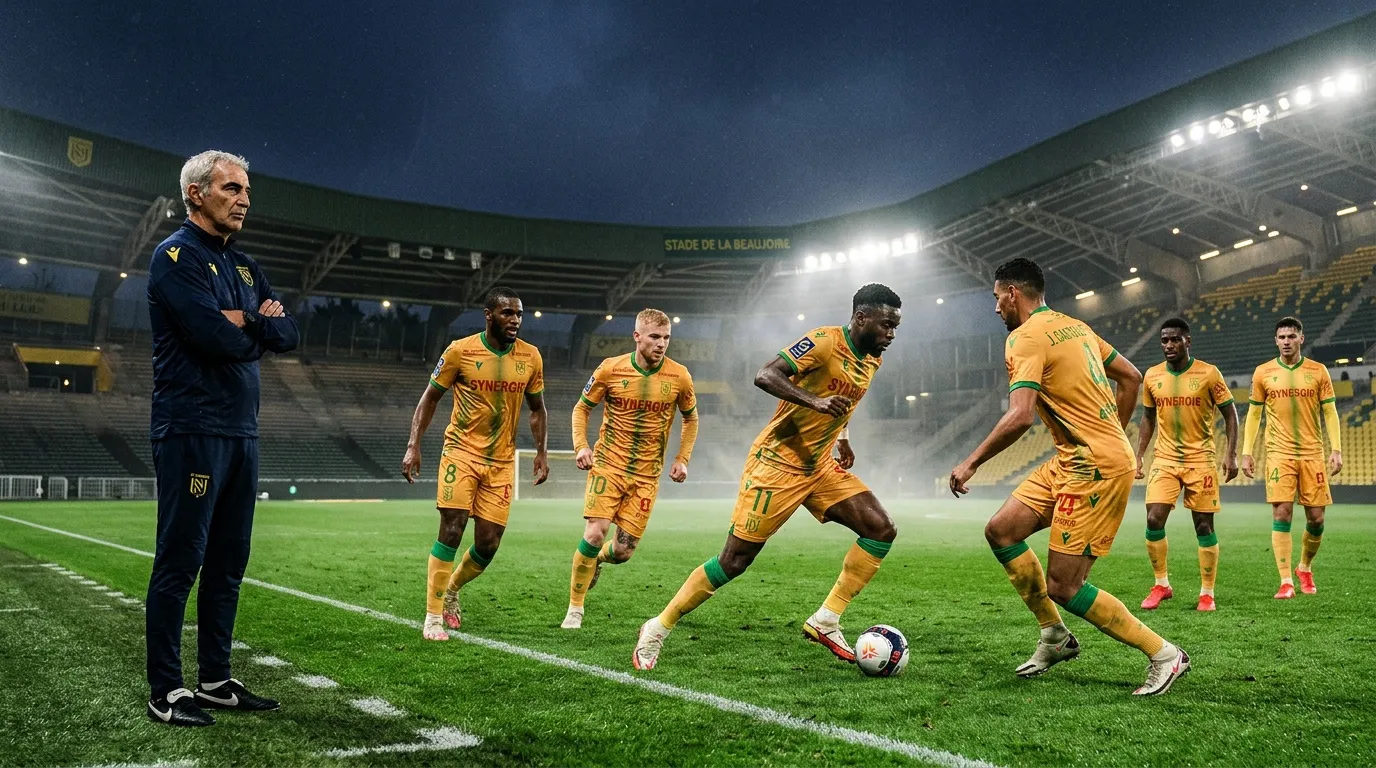 Équipe en jaune s'entraîne sous les projecteurs du stade