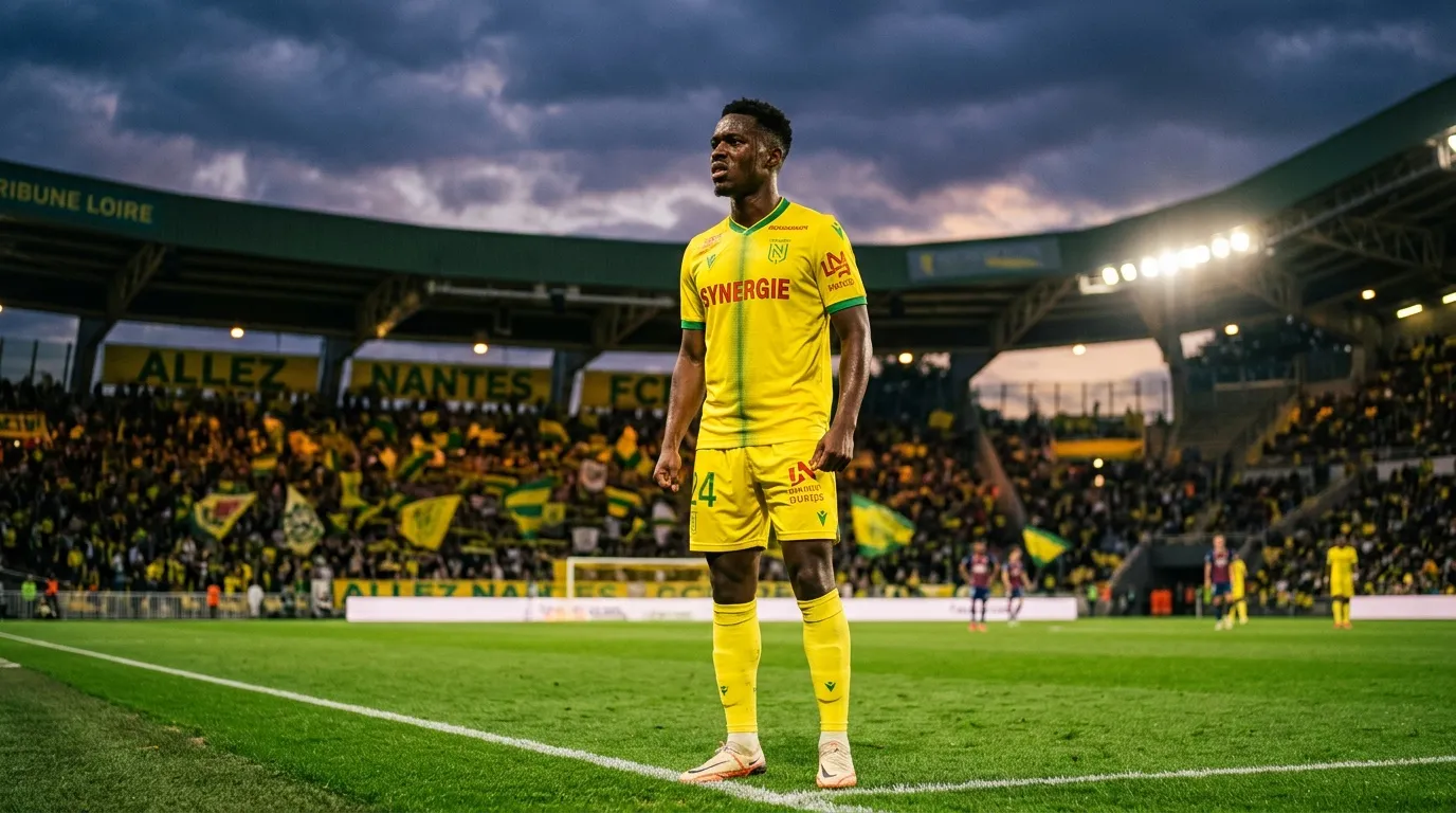 Footballeur numéro 4 en maillot jaune Nantes au stade