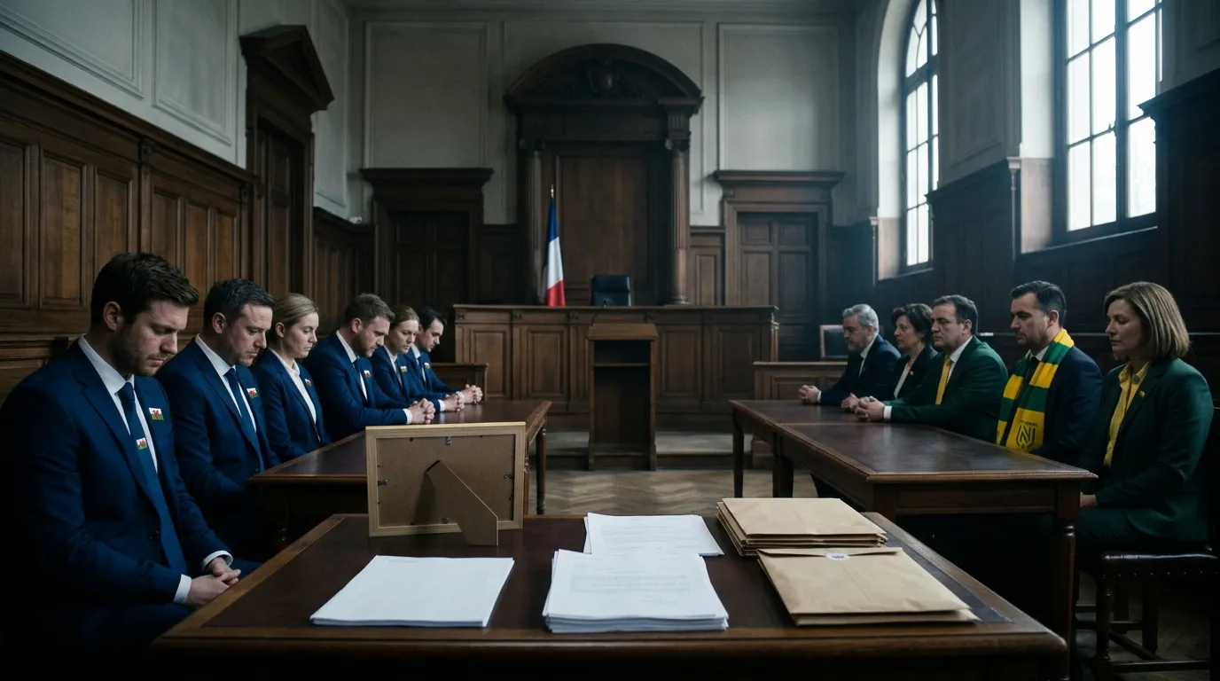 Deux groupes face à face dans une salle d'audience française