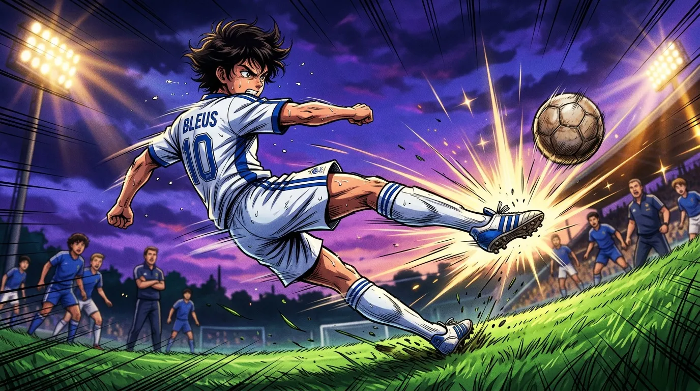 Joueur anime tire ballon football stade