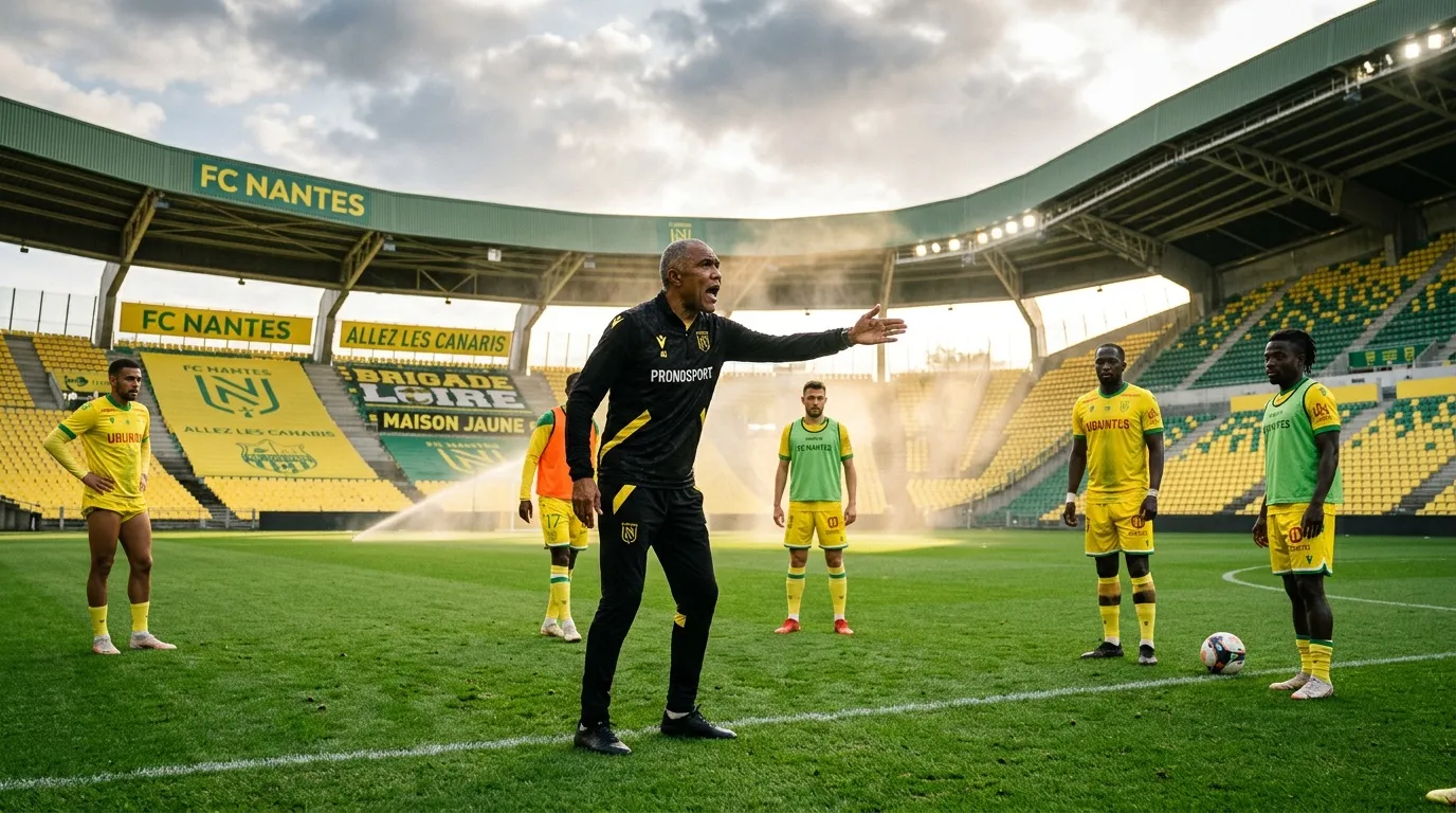 Entraîneur dirige joueurs jaunes et verts du FC Nantes