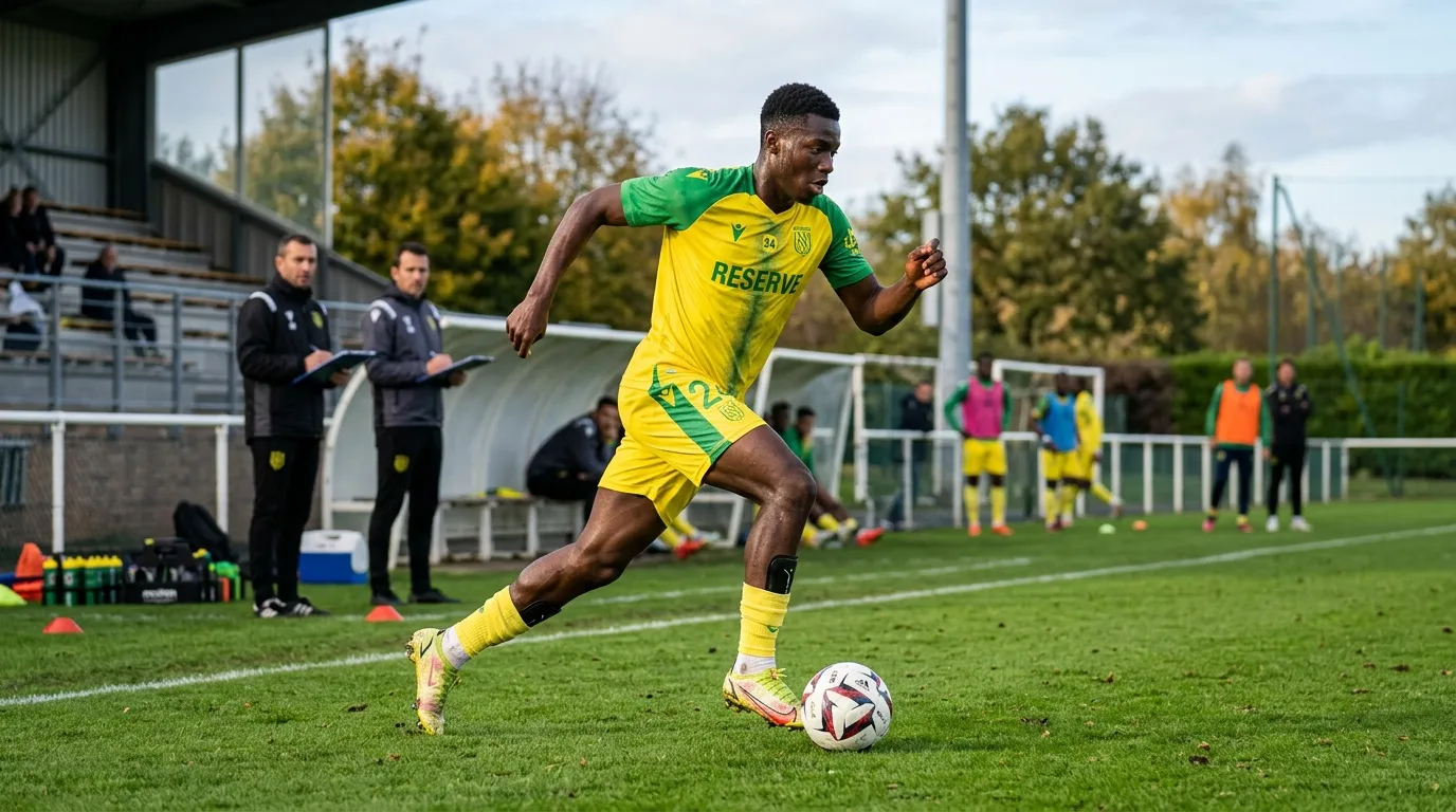 Joueur de football en maillot jaune-vert contrôlant le ballon