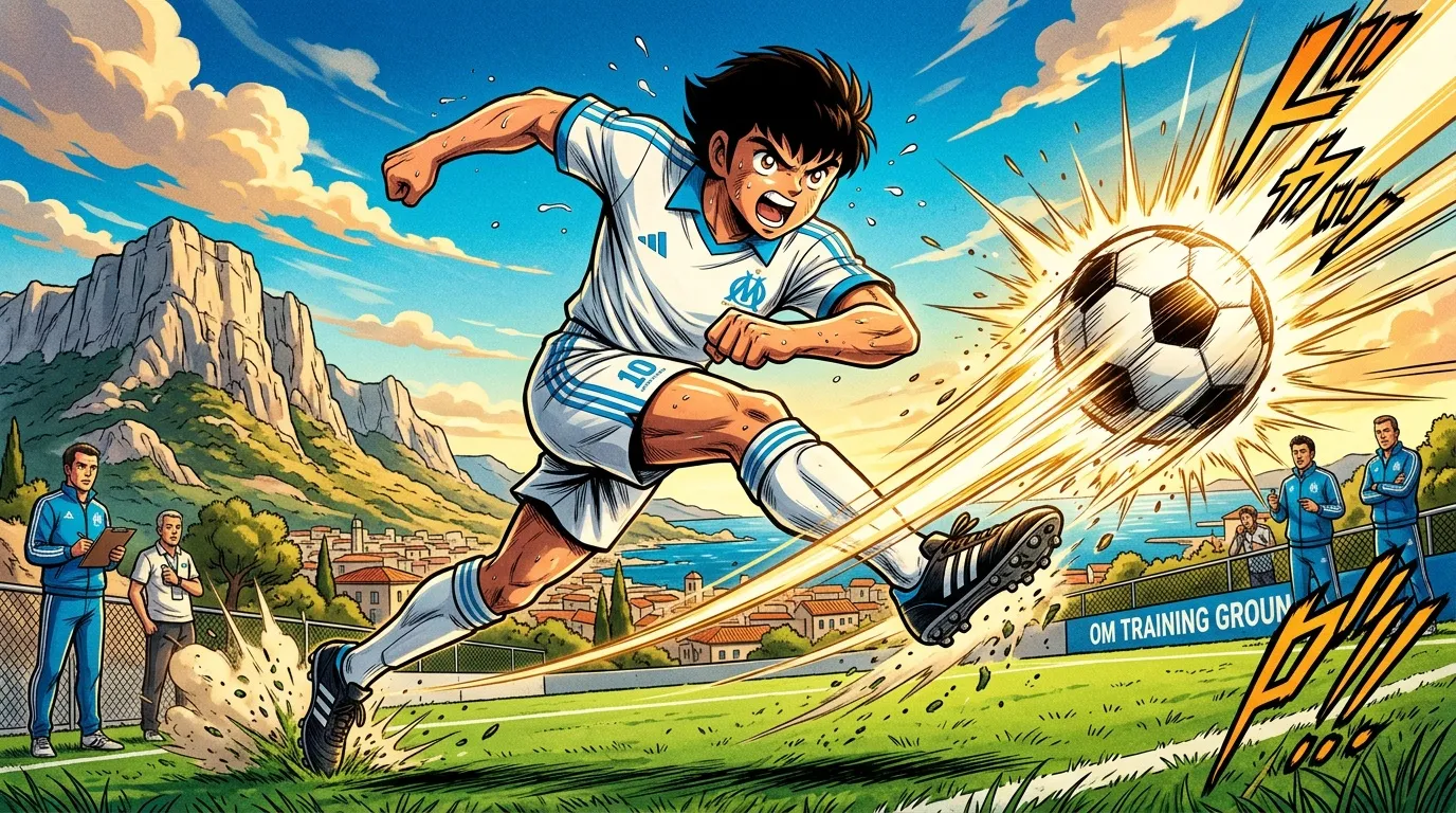 Joueur effectue un tir puissant au football face à OM
