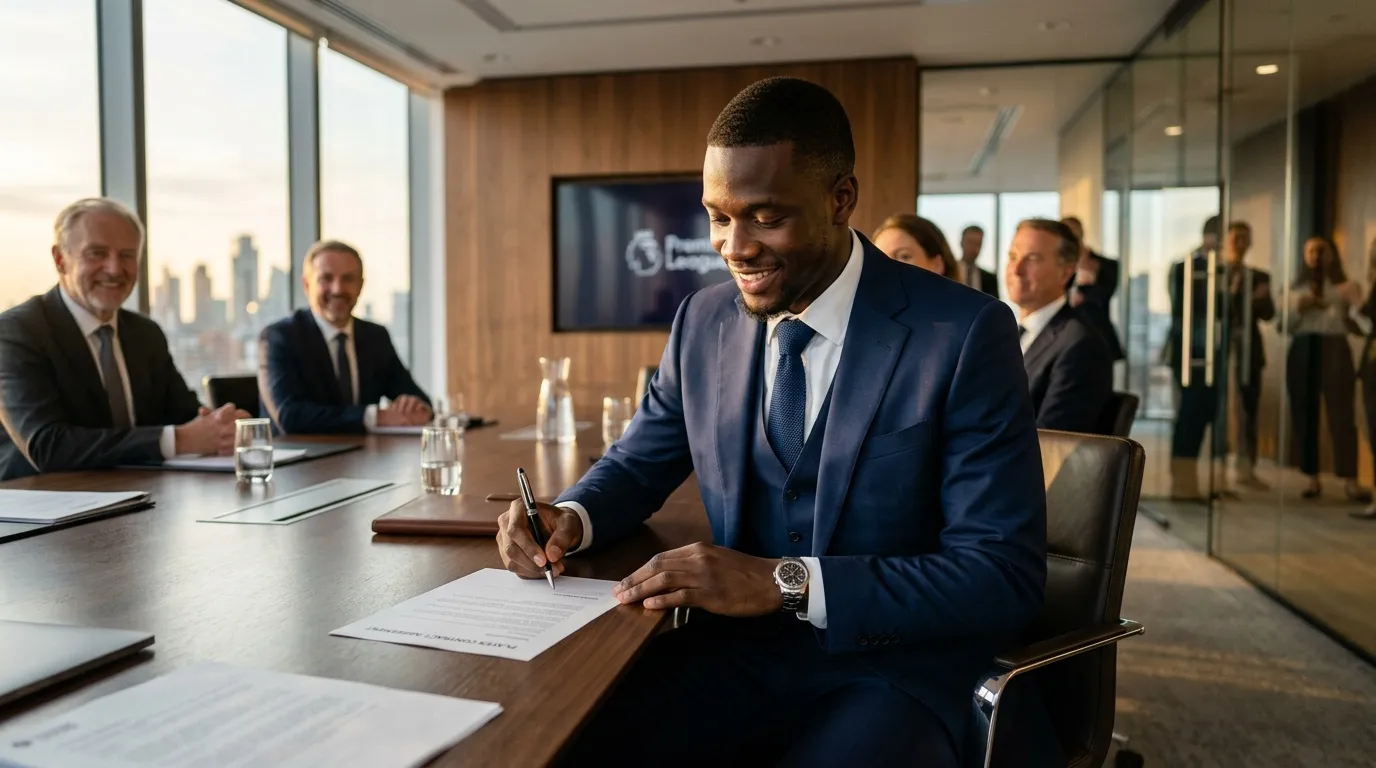 Homme d'affaires signant un document lors d'une réunion.