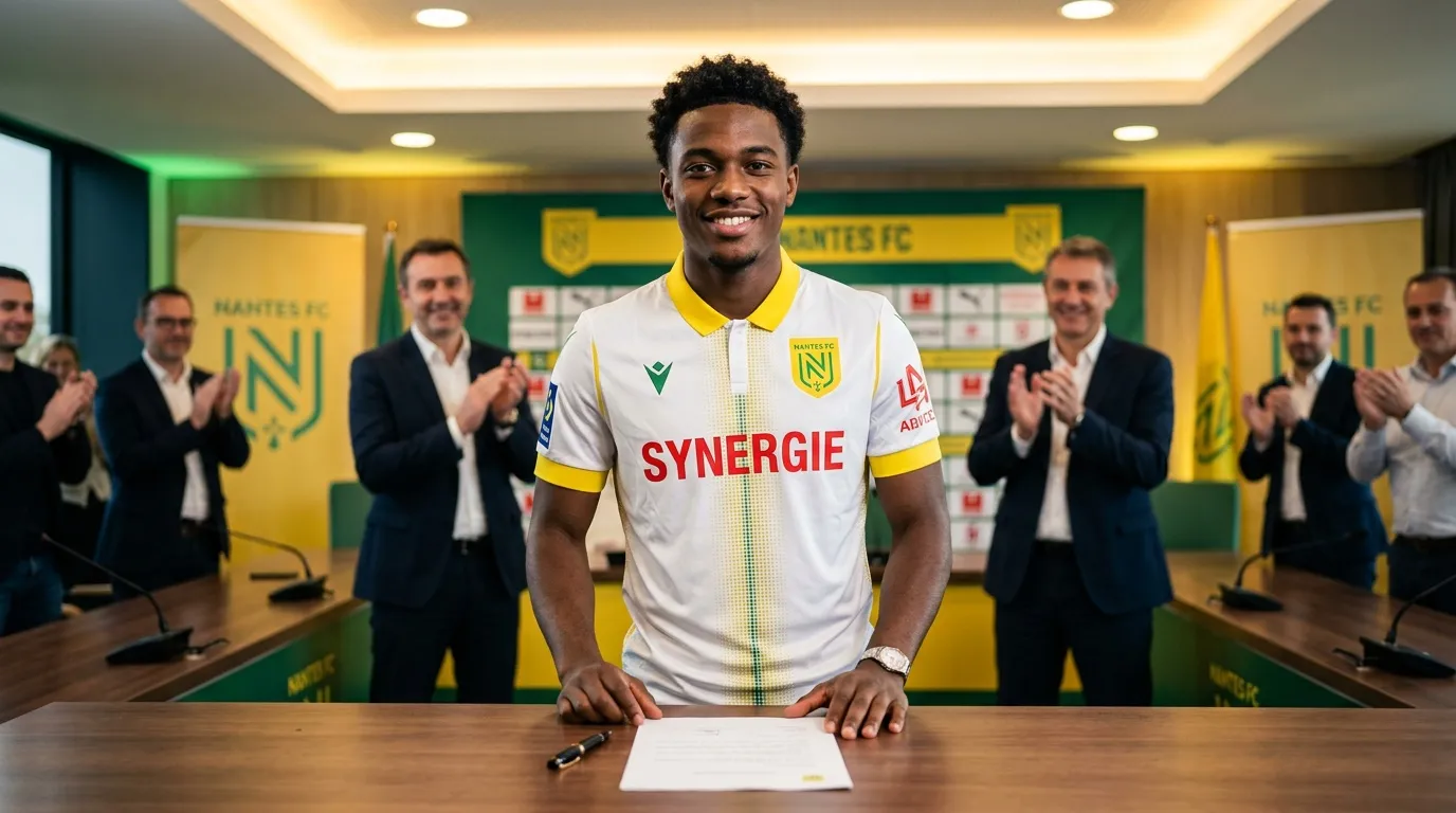 Joueur signe contrat devant dirigeants applaudissants