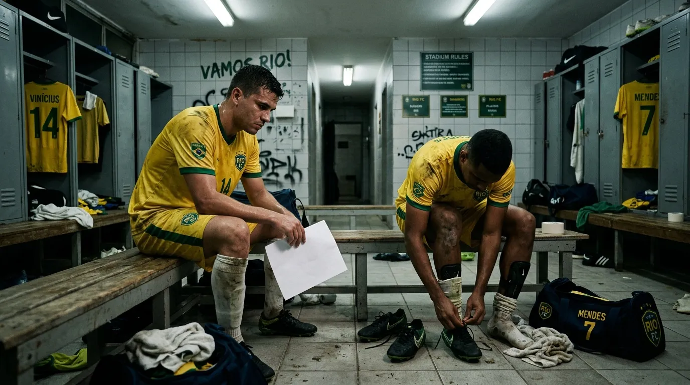 Deux joueurs en maillot jaune dans un vestiaire déçus