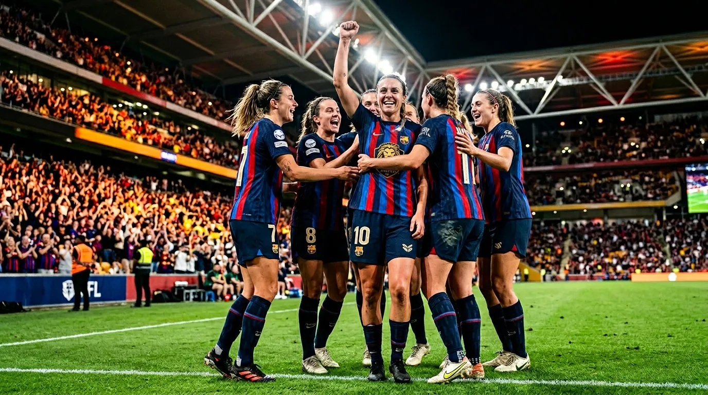 Joueuses du FC Barcelone célébrant leur victoire au stade