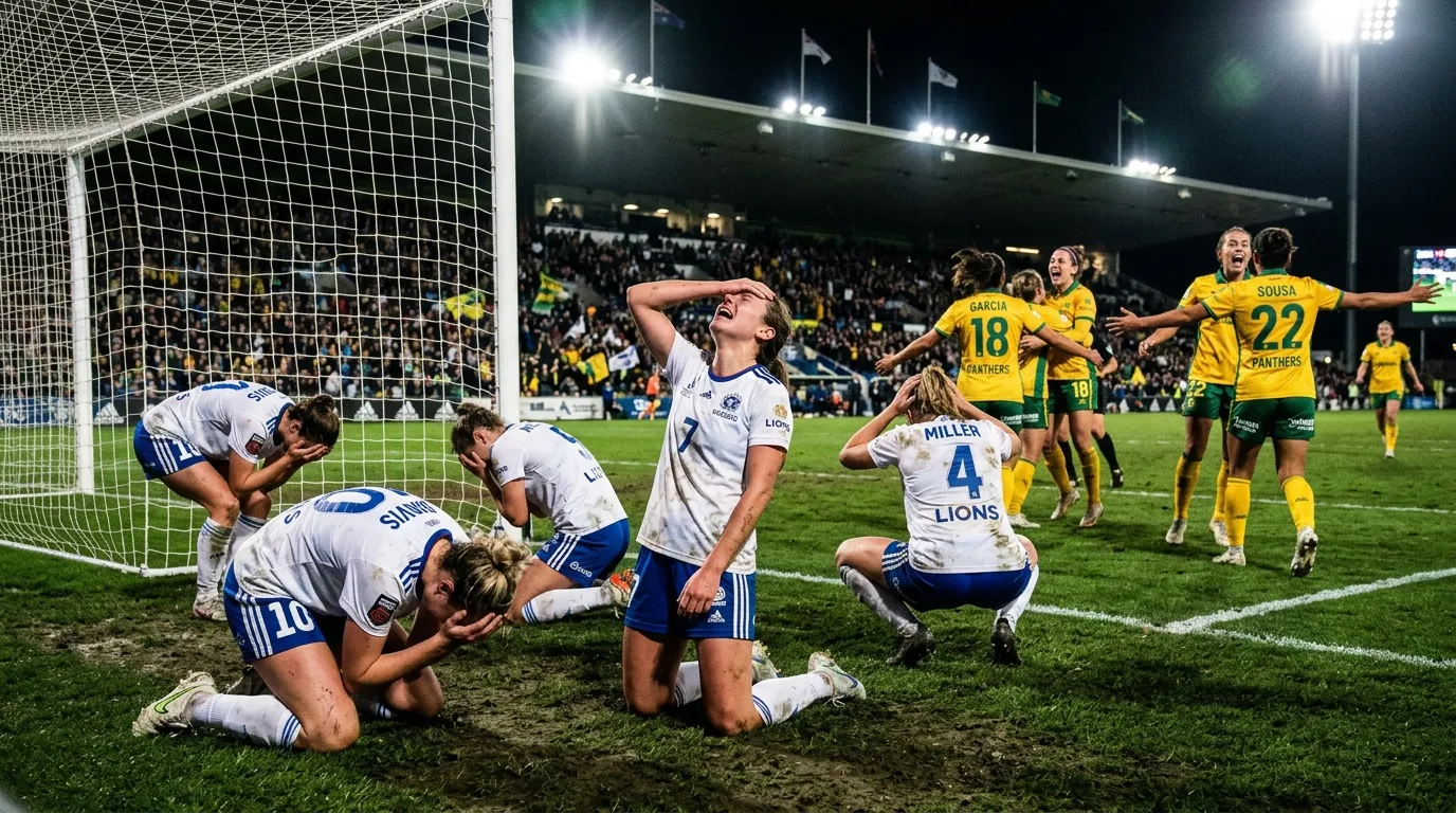 Équipe Lions célèbre avec émotion après un but marqué