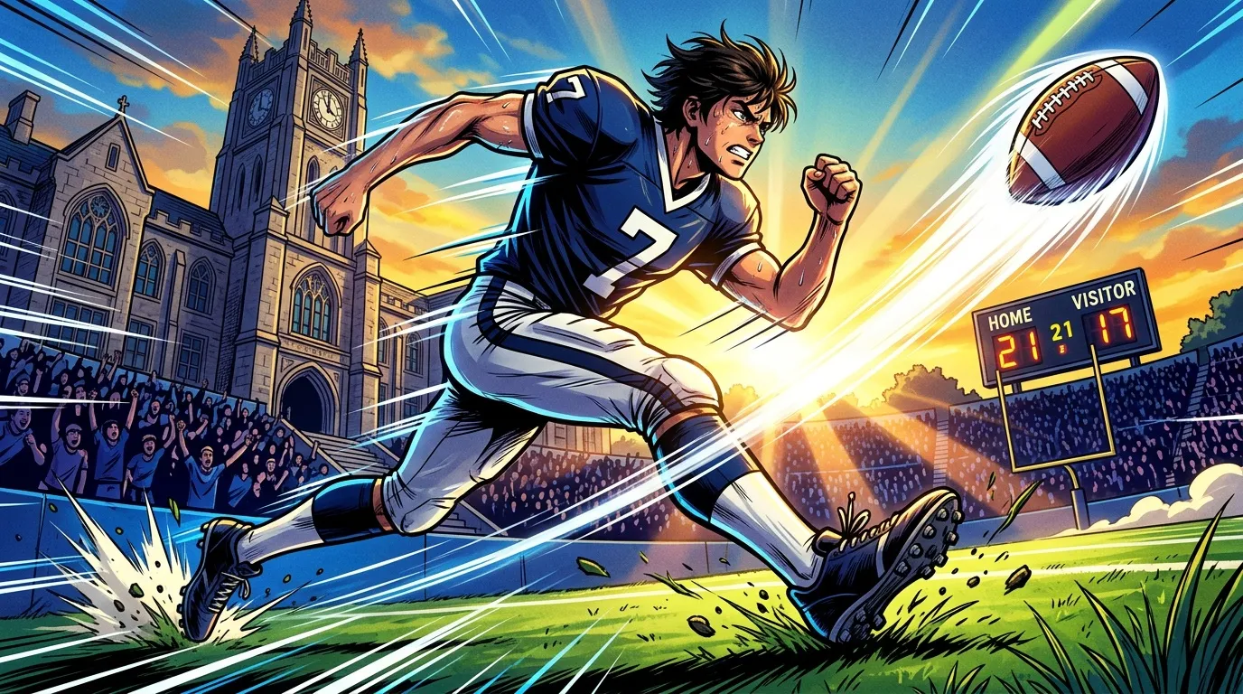 Joueur de football américain marquant un touchdown spectaculaire.