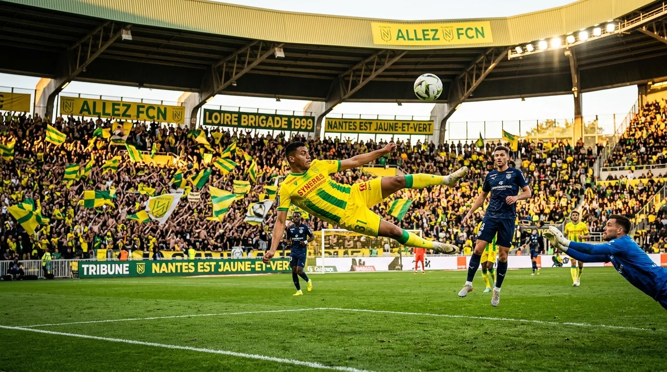 Joueur en jaune-vert effectue un contrôle acrobatique du ballon