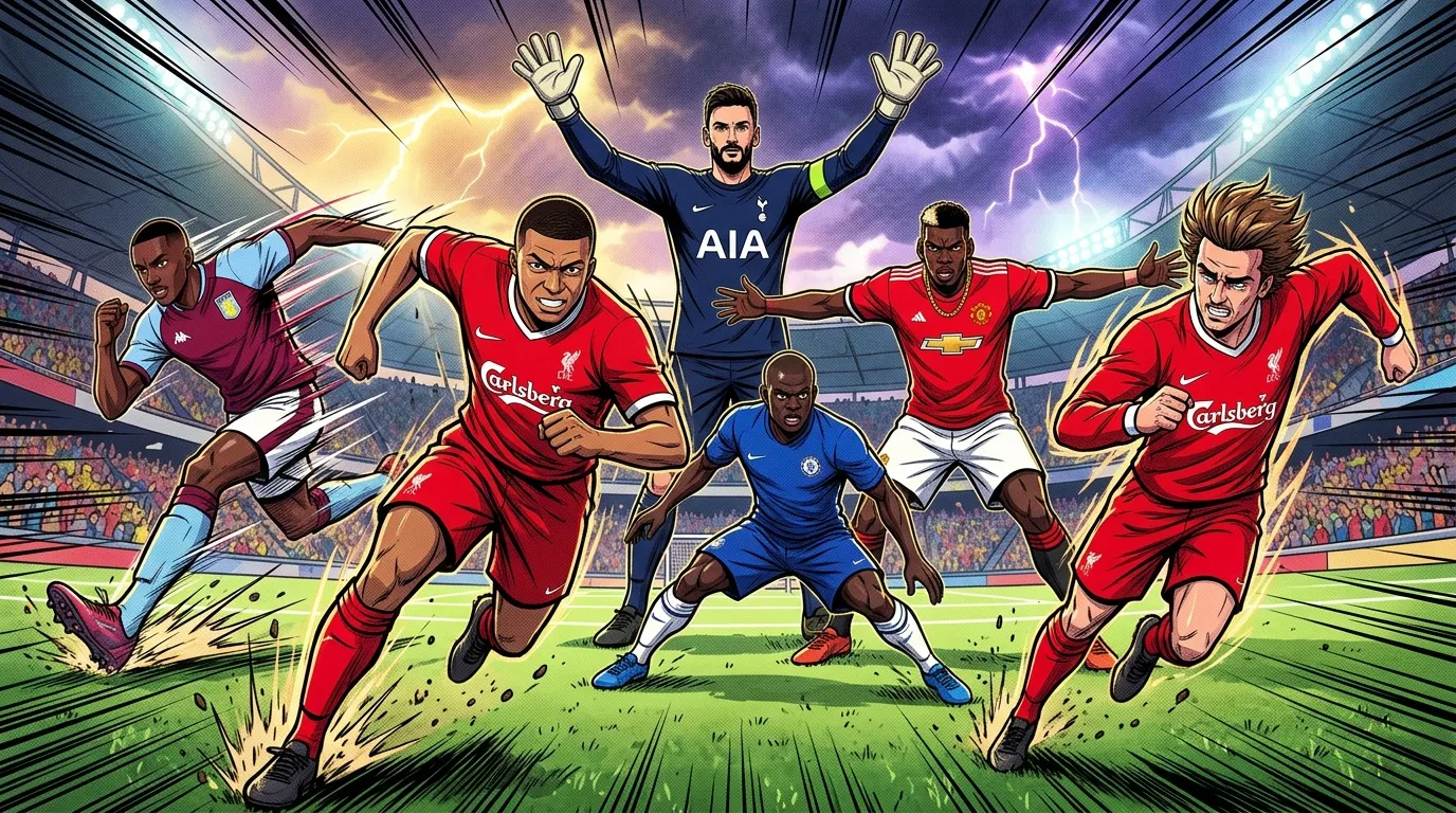 Illustration de joueurs de football en action dans un stade