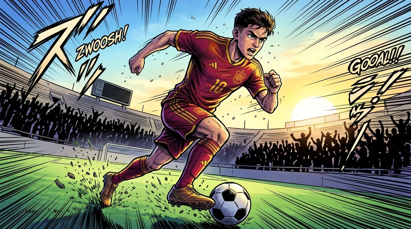 Joueur en rouge dribble le ballon au stade sous acclamations