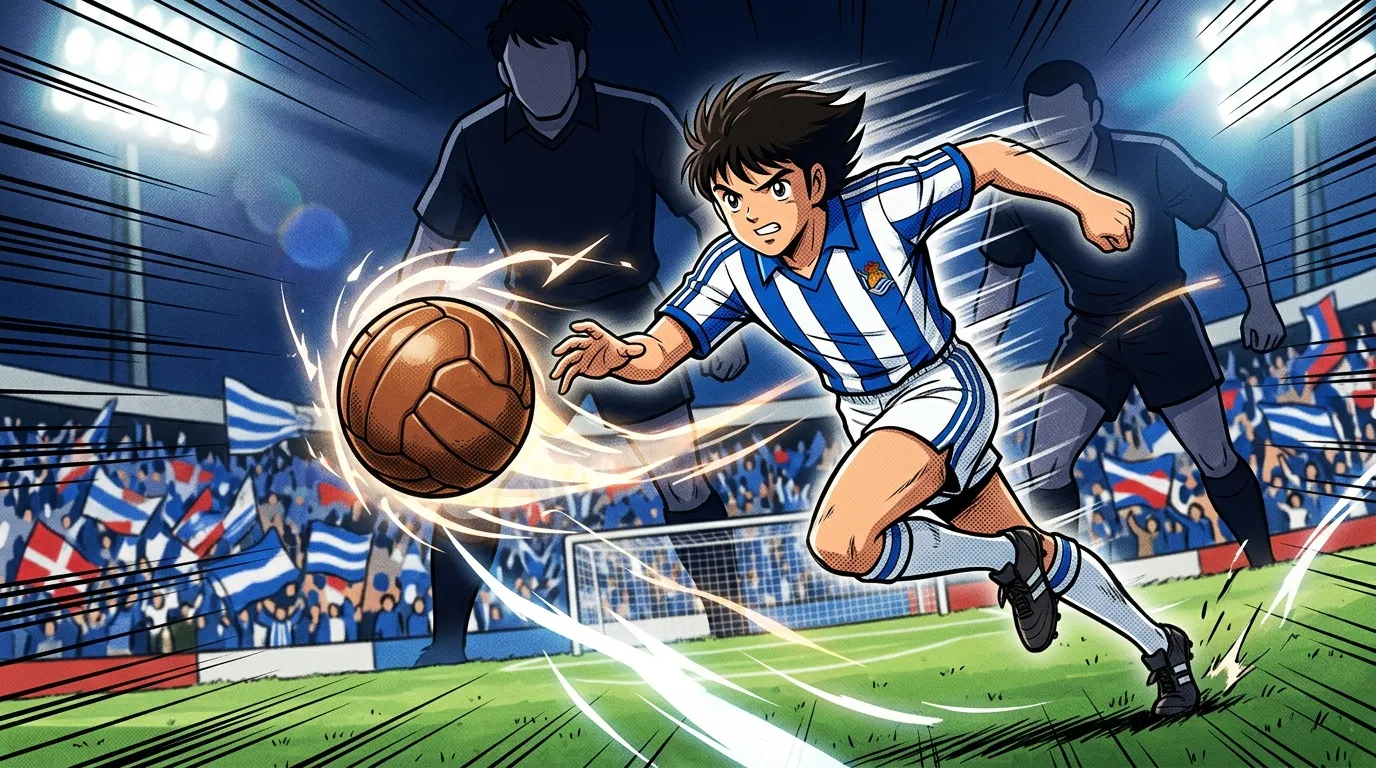 Jeune joueur anime contrôlant ballon stade