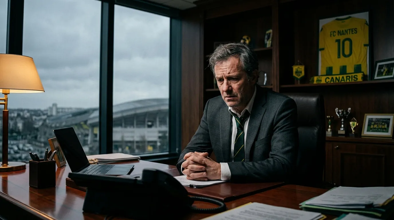 Homme en costume dans bureau avec vue sur stade