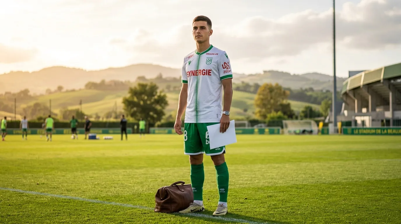Joueur de football en maillot vert et blanc sur terrain