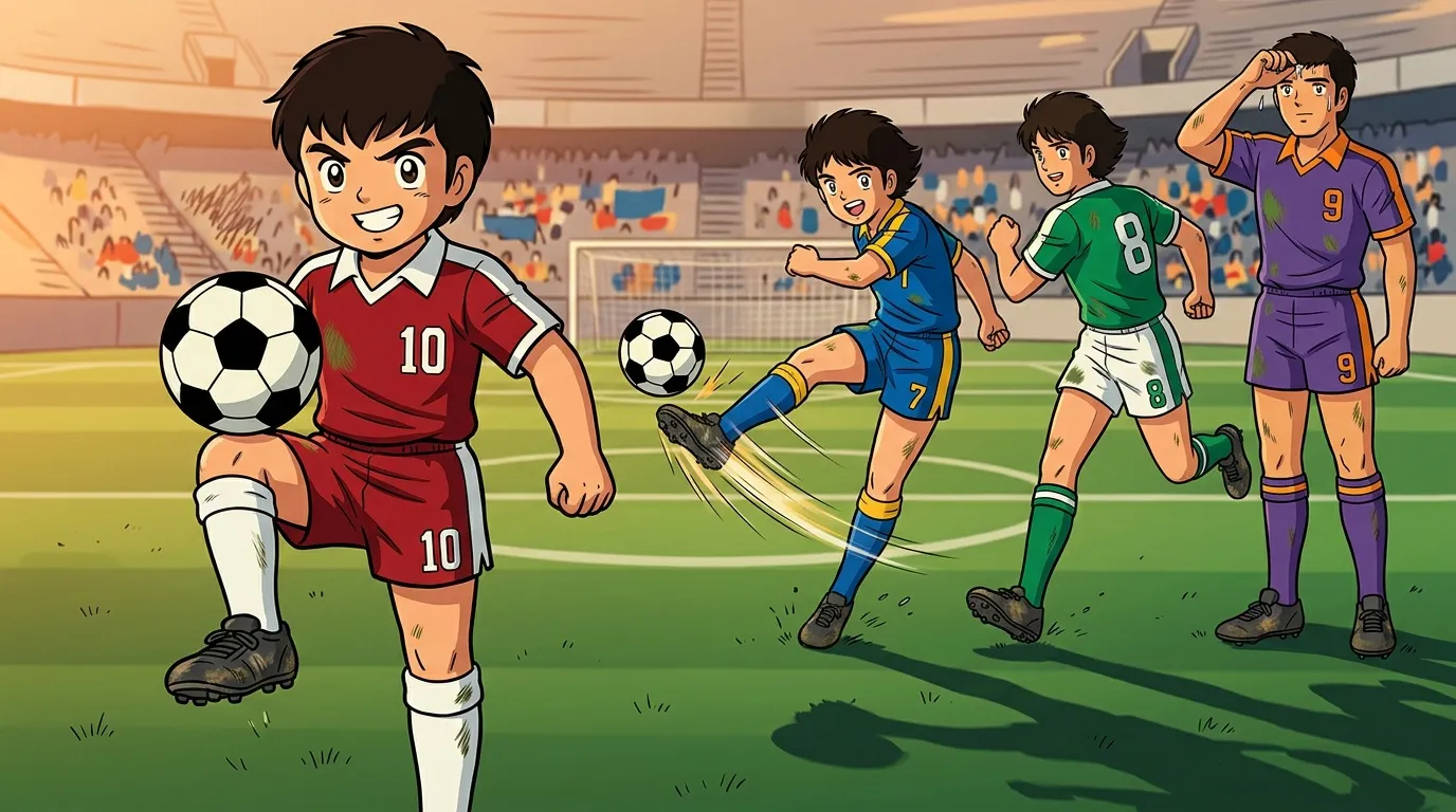 Enfants jouant au football dans un stade animé