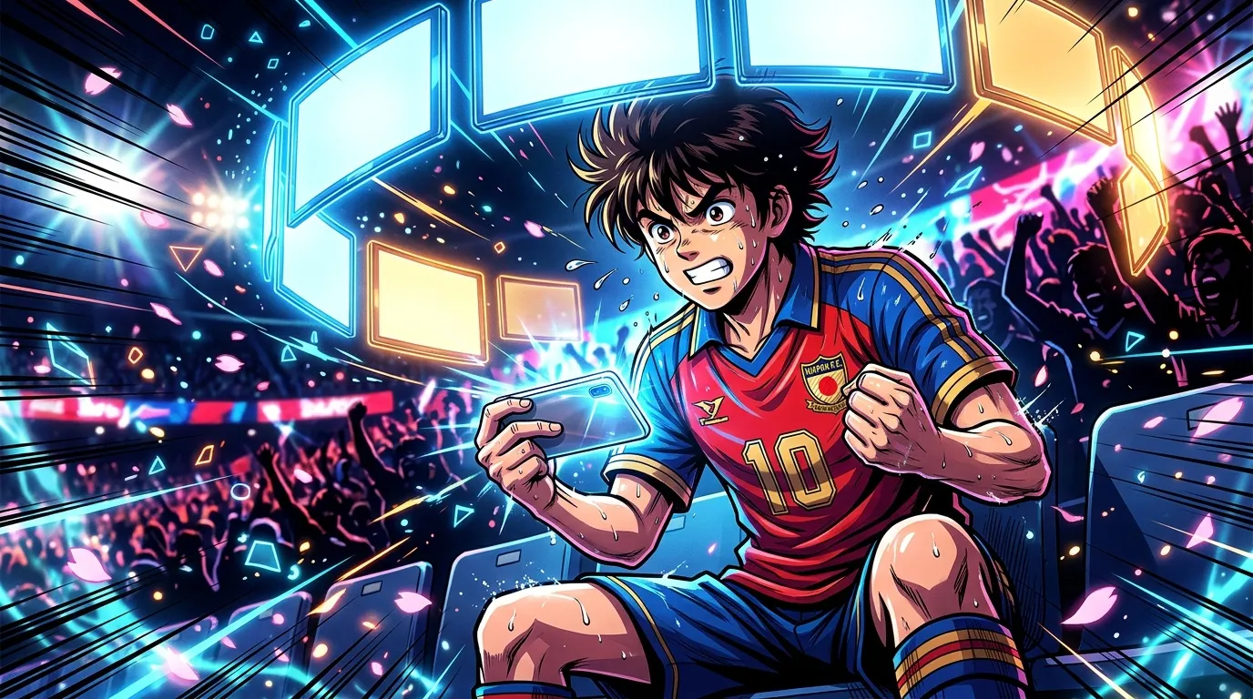 Anime joueur foot num&eacute;ro 10 stade n&eacute;on lumineux