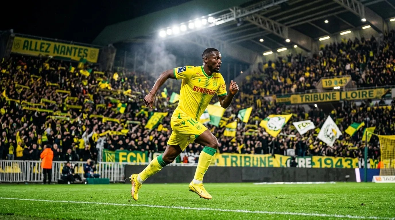 Footballeur en maillot jaune courant au stade de Nantes