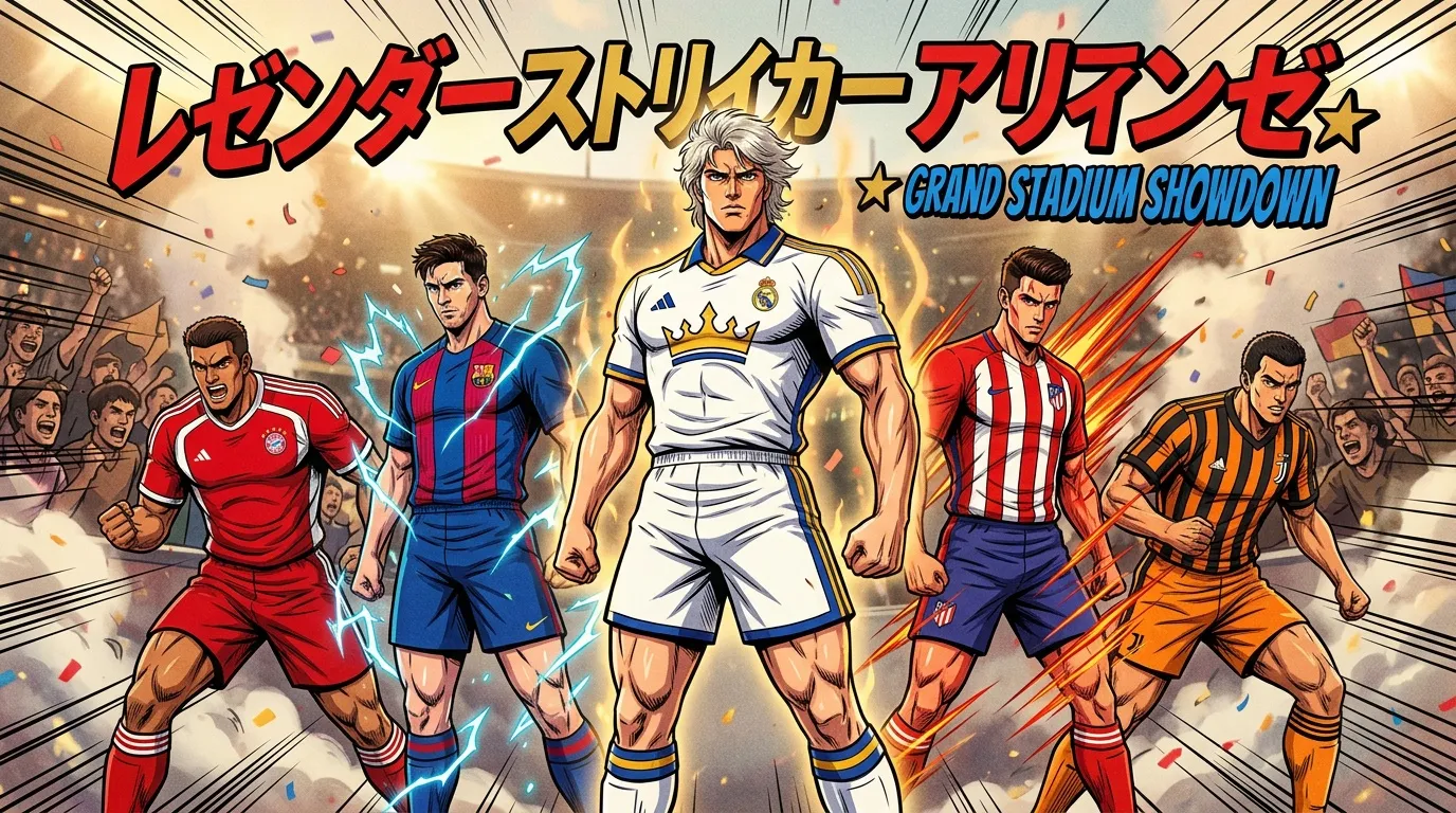 Joueurs de football anime en tenues colorées stadium