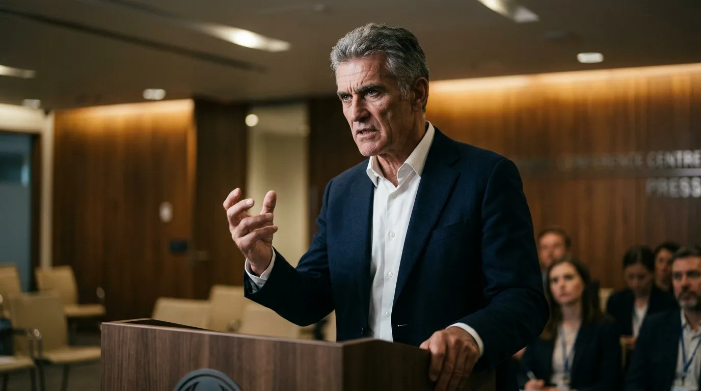 Homme d'âge mûr parlant à un podium devant une audience