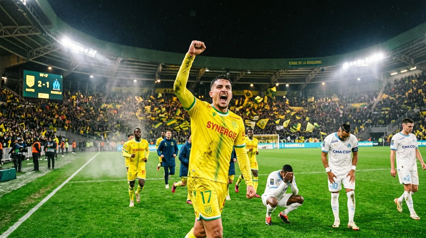 Joueur jaune célèbre la victoire 2-1 au stade