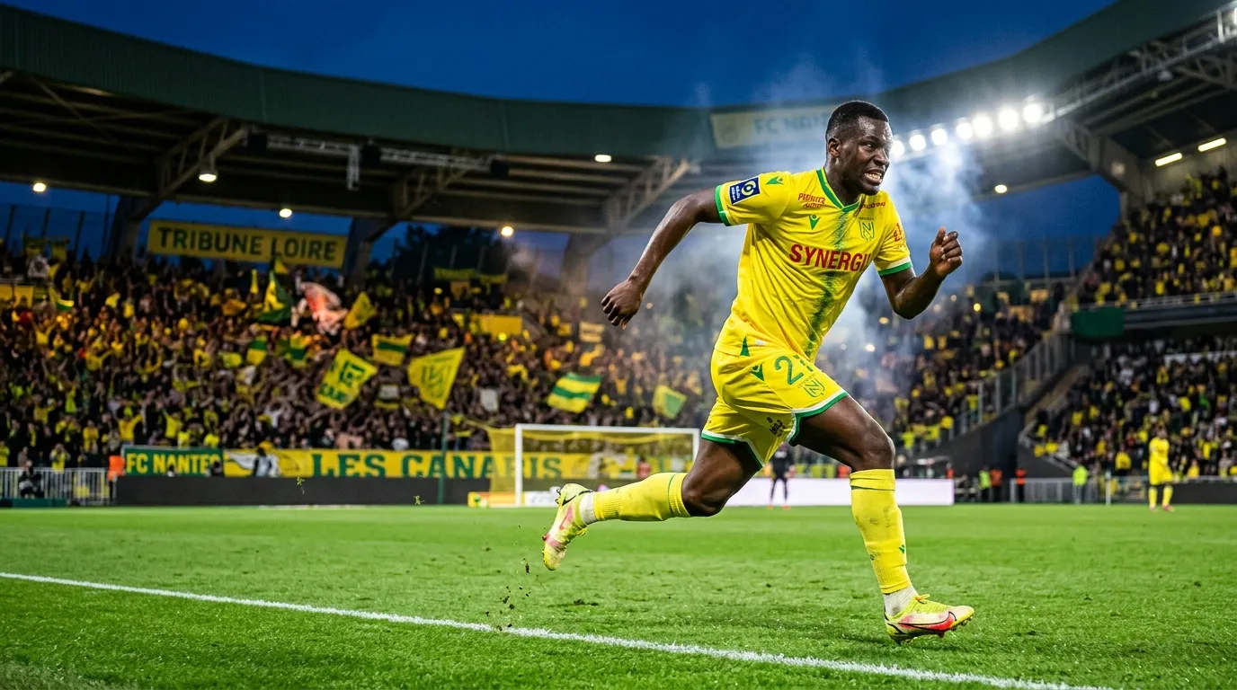 Footballeur en maillot jaune courant dans le stade