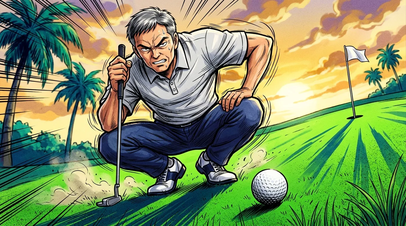 Homme jouant au golf sur parcours tropical ensoleillé