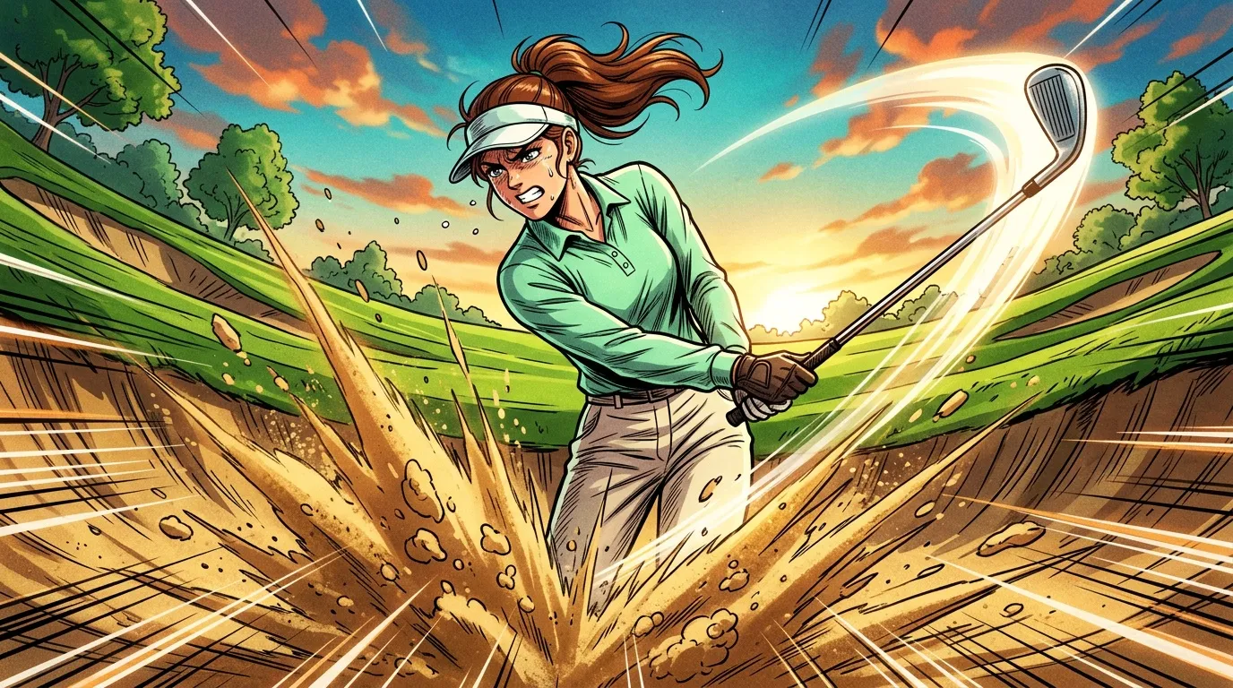 Femme golfeuse frappant une balle avec énergie sur fairway