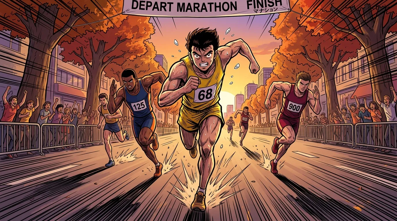 Coureurs en compétition de marathon avec spectateurs enthousiastes
